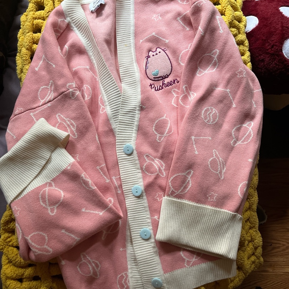 Pusheen Pink and Cream Cardigan Sweater